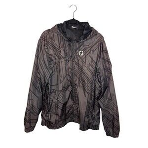 Vintage Thor Windbreaker Jacket Mens Size M Gray Black Geometric Hood Full Zip